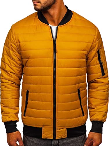 BOLF Herren Bomberjacke Leichte Übergangsjacke mit Stehkragen Steppjacke Fliegerjacke Pilotenjacke College Jacke Baseball Freizeitjacke Blouson J.STYLE MY-02 Camel L [4D4] von BOLF