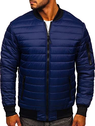 BOLF Herren Bomberjacke Leichte Übergangsjacke mit Stehkragen Steppjacke Fliegerjacke Pilotenjacke College Jacke Baseball Freizeitjacke Blouson J.Style MY-02 Dunkelblau L [4D4] von BOLF