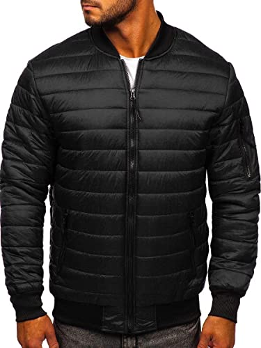BOLF Herren Bomberjacke Leichte Übergangsjacke mit Stehkragen Steppjacke Fliegerjacke Pilotenjacke College Jacke Baseball Freizeitjacke Blouson J.Style MY-02 Schwarz XL [4D4] von BOLF