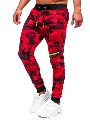 BOLF Herren Camo Military Joggers Taktische Hose Jogginghose Trainingshose Army Fitnesshose Camouflage Sporthose Sweathose Jogpants Sweatpants Slim Fit KK04 Rot L [6F6] von BOLF