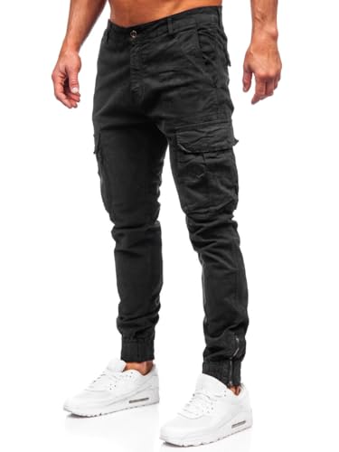 BOLF Herren Cargohose Stoffhose Wanderhose Outdoorhose Baumwollmischung Multi Taschen Arbeitshose Combat Tactical Hose Relaxed-Fit Trekkinghose 2233 Schwarz S [6F6] von BOLF