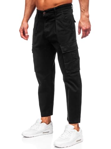 BOLF Herren Cargohose Stoffhose Wanderhose Outdoorhose Baumwollmischung Multi Taschen Arbeitshose Combat Tactical Hose Relaxed-Fit Trekkinghose 77323 Schwarz L [6F6] von BOLF