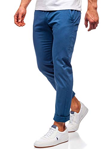BOLF Herren Chino Hose Stoffhose Anzughose Chinohose Stretch Sommerhose Freizeithose Strandhosen Lang Sommer Klassische Baumwolle Lässige Basic Regular Fit 1146B Indigo S [6F6] von BOLF