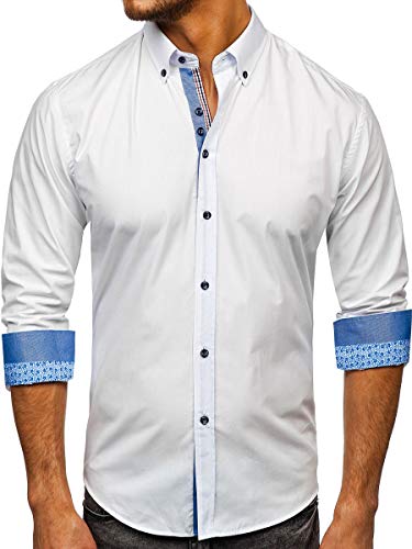 BOLF Herren Elegant Hemd Langarm Button-Down Bügelleicht Slim Fit Business Style 8838-1 Weiß M [2B2] von BOLF