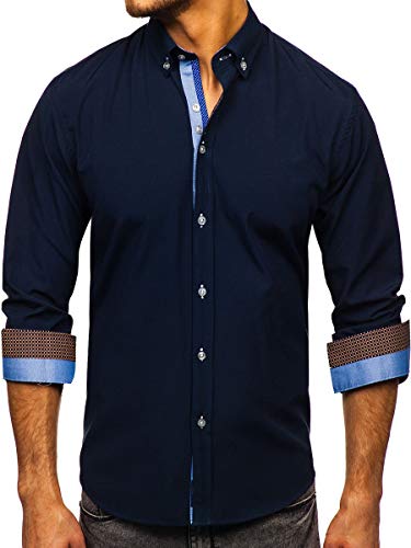 BOLF Herren Elegant Hemd Langarm Button-Down Bügelleicht Slim Fit Business Style 8840-1 Dunkelblau M [2B2] von BOLF
