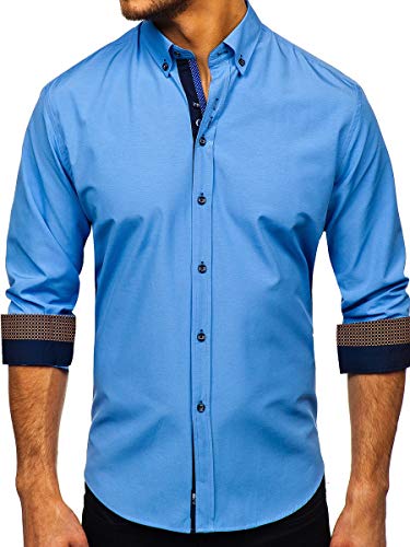 BOLF Herren Elegant Hemd Langarm Button-Down Bügelleicht Slim Fit Business Style 8840-1 Hellblau L [2B2] von BOLF