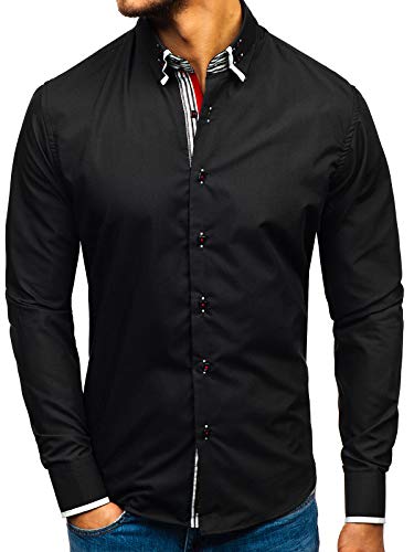 BOLF Herren Elegant Hemd Langarm Button-Down Slim Fit Business Style 1747 Schwarz L [2B2] von BOLF