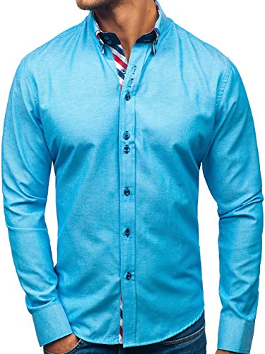 BOLF Herren Elegant Hemd Langarm Button-Down Slim Fit Business Style 2759 Türkis L [2B2] von BOLF