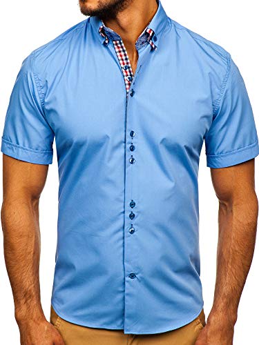 BOLF Herren Freizeithemd Kurzarmhemd Shirt Slim Fit Polo Klassisch 3507 Hellblau M [2B2] von BOLF