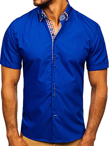 BOLF Herren Freizeithemd Kurzarmhemd Shirt Slim Fit Polo Klassisch 3507 Mittelblau L [2B2] von BOLF