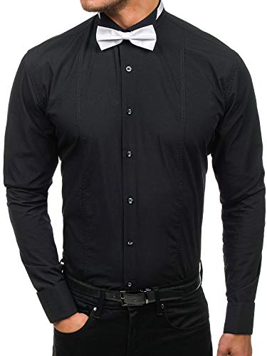 BOLF Herren Hemd Bussineshemd Herrenhemd Langarm Slim Classic Fliege+Manschettenknöpfe Casual 4702-A Schwarz XL [2B2] von BOLF