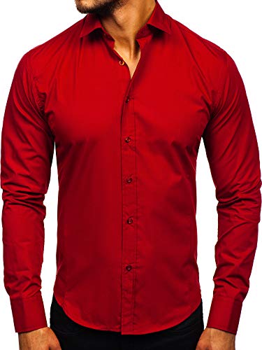 BOLF Herren Hemd Elegant Farbwahl 1703 Weinrot M [2B2] von BOLF