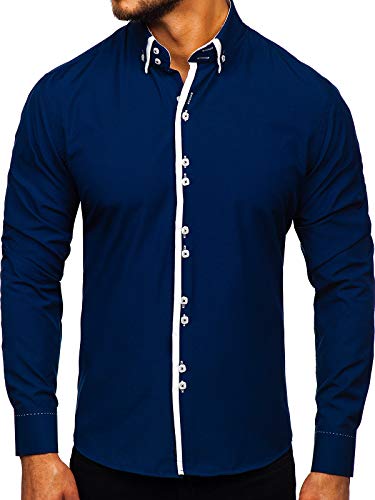 BOLF Herren Hemd Elegant Kurzarm 1721-1 Dunkelblau(Dunkel) L [3C3] von BOLF