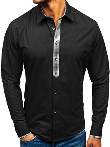 BOLF Herren Hemd Freizeithemd Herrenhemd Langarm Slim Classic Casual 0939 Schwarz L [2B2] von BOLF