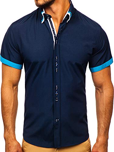 BOLF Herren Hemd Kurzarm Slim Fit Elegant Basic Freizeithemd Sommerhemd Kurzarmshirt Business Style Casual Look 2926 Dunkelblau L [2B2] von BOLF