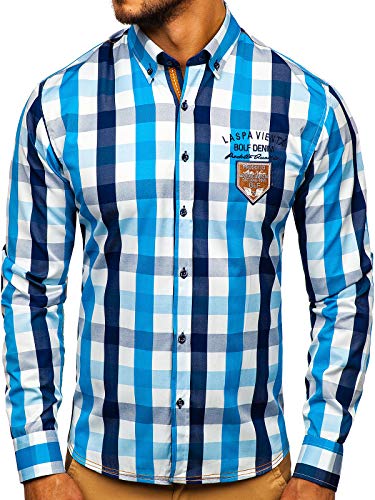 BOLF Herren Hemd Langarm Button-Down Kragen Slim Fit Streifen Muster Casual Style 1766-1 Hellblau M [2B2] von BOLF