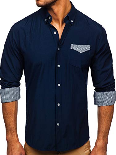 BOLF Herren Hemd Langarm Freizeithemd Hemdbluse Langarmhemd Elegant Business Party Bügelleicht Farbwahl Classic Basic Slim Fit Casual Style 4711 Dunkelblau L [2B2] von BOLF