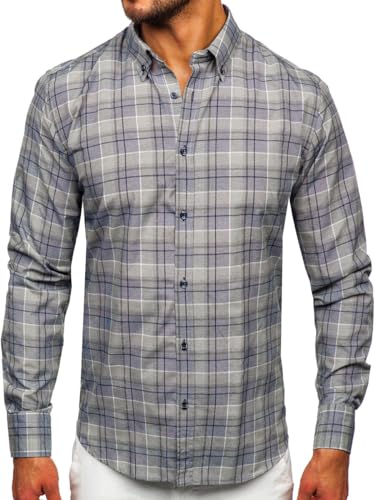 BOLF Herren Hemd Langarm Freizeithemd Kariert Langarmhemd Elegant Business Party Bügelleicht Farbwahl Classic Basic Slim Fit Casual Style 22748 Grün XXL [2B2] von BOLF