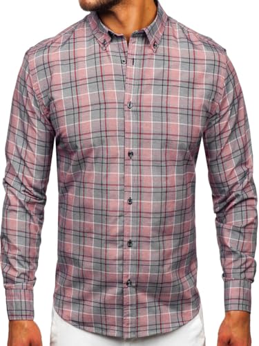 BOLF Herren Hemd Langarm Freizeithemd Kariert Langarmhemd Elegant Business Party Bügelleicht Farbwahl Classic Basic Slim Fit Casual Style 22748 Rot XL [2B2] von BOLF