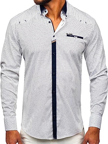 BOLF Herren Hemd Langarm Freizeithemd Langarmhemd Elegant Business Party Bügelleicht Farbwahl Classic Basic Slim Fit Casual Style 19603 Weiß M [2B2] von BOLF
