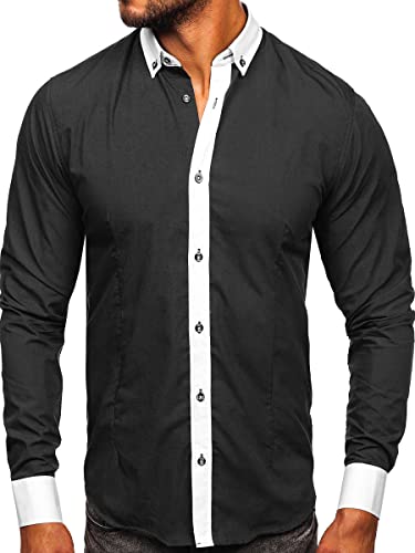 BOLF Herren Hemd Langarm Freizeithemd Langarmhemd Elegant Business Party Bügelleicht Farbwahl Classic Basic Slim Fit Casual Style 21750 Dunkelgrau XL [2B2] von BOLF
