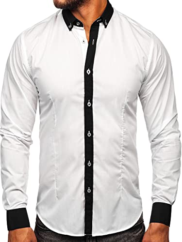 BOLF Herren Hemd Langarm Freizeithemd Langarmhemd Elegant Business Party Bügelleicht Farbwahl Classic Basic Slim Fit Casual Style 21750 Weiß L [2B2] von BOLF