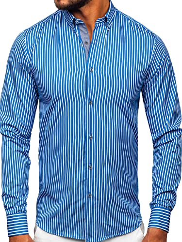 BOLF Herren Hemd Langarm Freizeithemd Langarmhemd Elegant Business Party Bügelleicht Farbwahl Classic Basic Slim Fit Casual Style 22730 Blau L [2B2] von BOLF