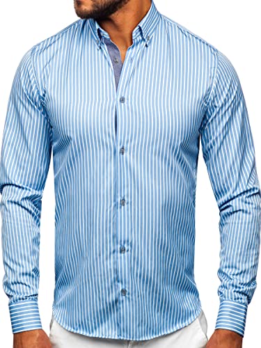 BOLF Herren Hemd Langarm Freizeithemd Langarmhemd Elegant Business Party Bügelleicht Farbwahl Classic Basic Slim Fit Casual Style 22730 Hellblau XXL [2B2] von BOLF