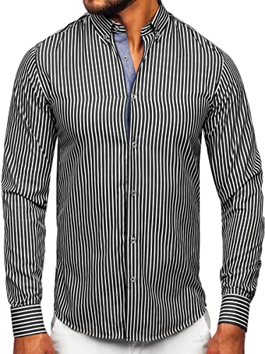 BOLF Herren Hemd Langarm Freizeithemd Langarmhemd Elegant Business Party Bügelleicht Farbwahl Classic Basic Slim Fit Casual Style 22730 Schwarz XL [2B2] von BOLF