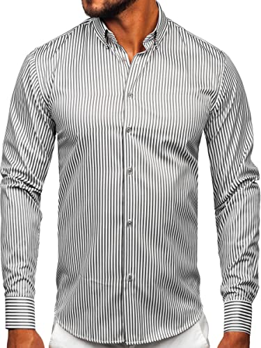 BOLF Herren Hemd Langarm Freizeithemd Langarmhemd Elegant Business Party Bügelleicht Farbwahl Classic Basic Slim Fit Casual Style 22731 Dunkelgrau L [2B2] von BOLF