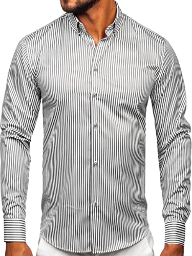 BOLF Herren Hemd Langarm Freizeithemd Langarmhemd Elegant Business Party Bügelleicht Farbwahl Classic Basic Slim Fit Casual Style 22731 Grau XXL [2B2] von BOLF