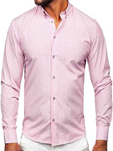 BOLF Herren Hemd Langarm Freizeithemd Langarmhemd Elegant Business Party Bügelleicht Farbwahl Classic Basic Slim Fit Casual Style 22731 Rosa L [2B2] von BOLF