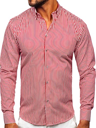 BOLF Herren Hemd Langarm Freizeithemd Langarmhemd Elegant Business Party Bügelleicht Farbwahl Classic Basic Slim Fit Casual Style 22731 Rot XXL [2B2] von BOLF