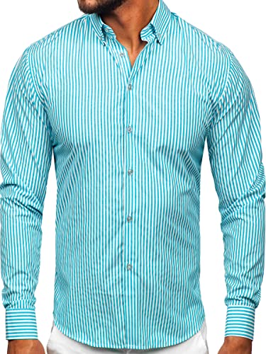 BOLF Herren Hemd Langarm Freizeithemd Langarmhemd Elegant Business Party Bügelleicht Farbwahl Classic Basic Slim Fit Casual Style 22731 Türkis XL [2B2] von BOLF