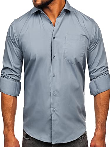 BOLF Herren Hemd Langarm Freizeithemd Langarmhemd Elegant Business Party Bügelleicht Farbwahl Classic Basic Slim Fit Casual Style 22732 Anthrazit XXL [2B2] von BOLF