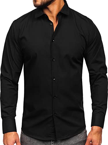 BOLF Herren Hemd Langarm Freizeithemd Langarmhemd Elegant Business Party Bügelleicht Farbwahl Classic Basic Slim Fit Casual Style 22732 Schwarz XL [2B2] von BOLF