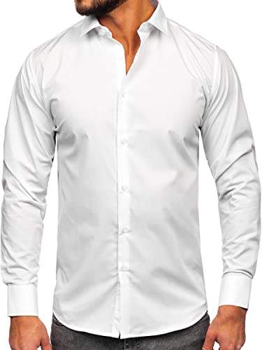 BOLF Herren Hemd Langarm Freizeithemd Langarmhemd Elegant Business Party Bügelleicht Farbwahl Classic Basic Slim Fit Casual Style 22732 Weiss 3XL [2B2] von BOLF