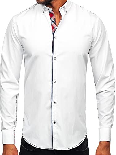 BOLF Herren Hemd Langarm Freizeithemd Langarmhemd Elegant Business Party Bügelleicht Farbwahl Classic Basic Slim Fit Casual Style 22732 Weiss XXL [2B2] von BOLF