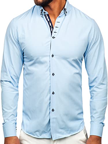 BOLF Herren Hemd Langarm Freizeithemd Langarmhemd Elegant Business Party Bügelleicht Farbwahl Classic Basic Slim Fit Casual Style 3762 Hellblau M [2B2] von BOLF