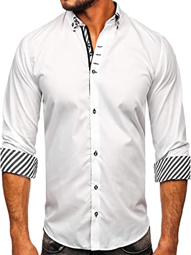 BOLF Herren Hemd Langarm Freizeithemd Langarmhemd Elegant Business Party Bügelleicht Farbwahl Classic Basic Slim Fit Casual Style 3762 Weiss XXL [2B2] von BOLF