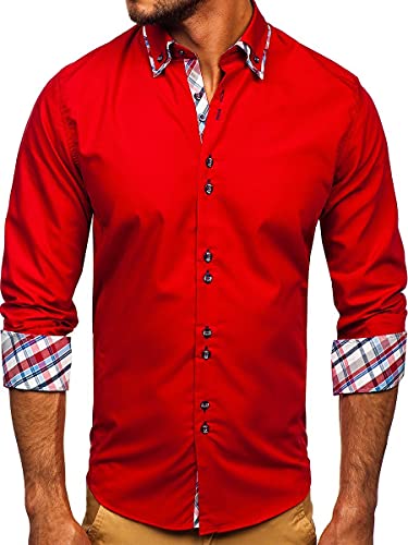 BOLF Herren Hemd Langarm Freizeithemd Langarmhemd Elegant Business Party Bügelleicht Farbwahl Classic Basic Slim Fit Casual Style 4704 Rot XL [2B2] von BOLF