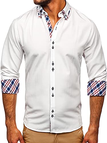 BOLF Herren Hemd Langarm Freizeithemd Langarmhemd Elegant Business Party Bügelleicht Farbwahl Classic Basic Slim Fit Casual Style 4704 Weiß L [2B2] von BOLF