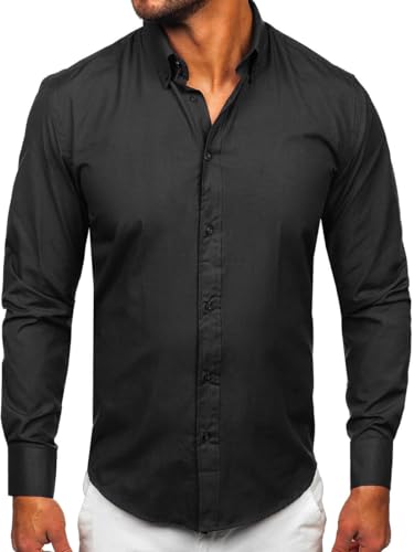 BOLF Herren Hemd Langarm Freizeithemd Langarmhemd Elegant Business Party Bügelleicht Farbwahl Classic Basic Slim Fit Casual Style 5821-1 Dunkelgrau XL [2B2] von BOLF