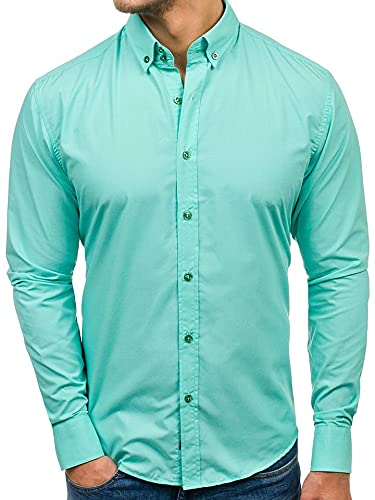 BOLF Herren Hemd Langarm Freizeithemd Langarmhemd Elegant Business Party Bügelleicht Farbwahl Classic Basic Slim Fit Casual Style 5821-1 Grün(Hell) M [2B2] von BOLF