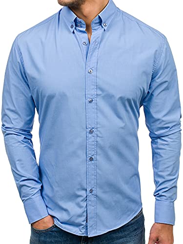 BOLF Herren Hemd Langarm Freizeithemd Langarmhemd Elegant Business Party Bügelleicht Farbwahl Classic Basic Slim Fit Casual Style 5821-1 Hellblau L [2B2] von BOLF