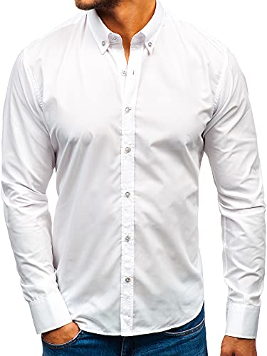 BOLF Herren Hemd Langarm Freizeithemd Langarmhemd Elegant Business Party Bügelleicht Farbwahl Classic Basic Slim Fit Casual Style 5821-1 Weiss L [2B2] von BOLF