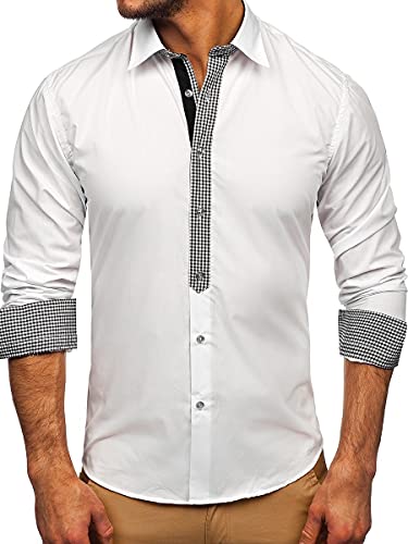 BOLF Herren Hemd Langarm Freizeithemd Langarmhemd Elegant Business Party Bügelleicht Farbwahl Classic Basic Slim Fit Casual Style 6873 Weiss M [2B2] von BOLF