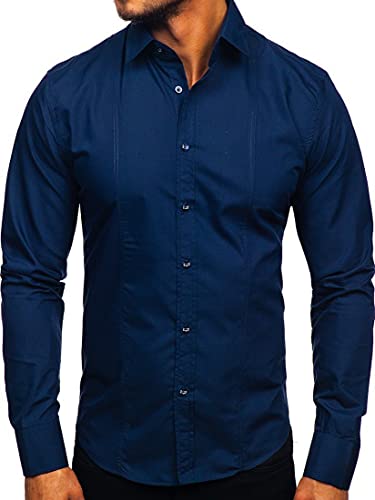 BOLF Herren Hemd Langarm Freizeithemd Langarmhemd Elegant Business Party Bügelleicht Farbwahl Classic Basic Slim Fit Casual Style 6944 Dunkelblau XXL [2B2] von BOLF
