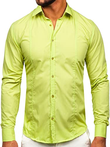 BOLF Herren Hemd Langarm Freizeithemd Langarmhemd Elegant Business Party Bügelleicht Farbwahl Classic Basic Slim Fit Casual Style 6944 Grün XL [2B2] von BOLF