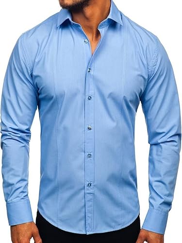 BOLF Herren Hemd Langarm Freizeithemd Langarmhemd Elegant Business Party Bügelleicht Farbwahl Classic Basic Slim Fit Casual Style 6944 Hellblau L [2B2] von BOLF